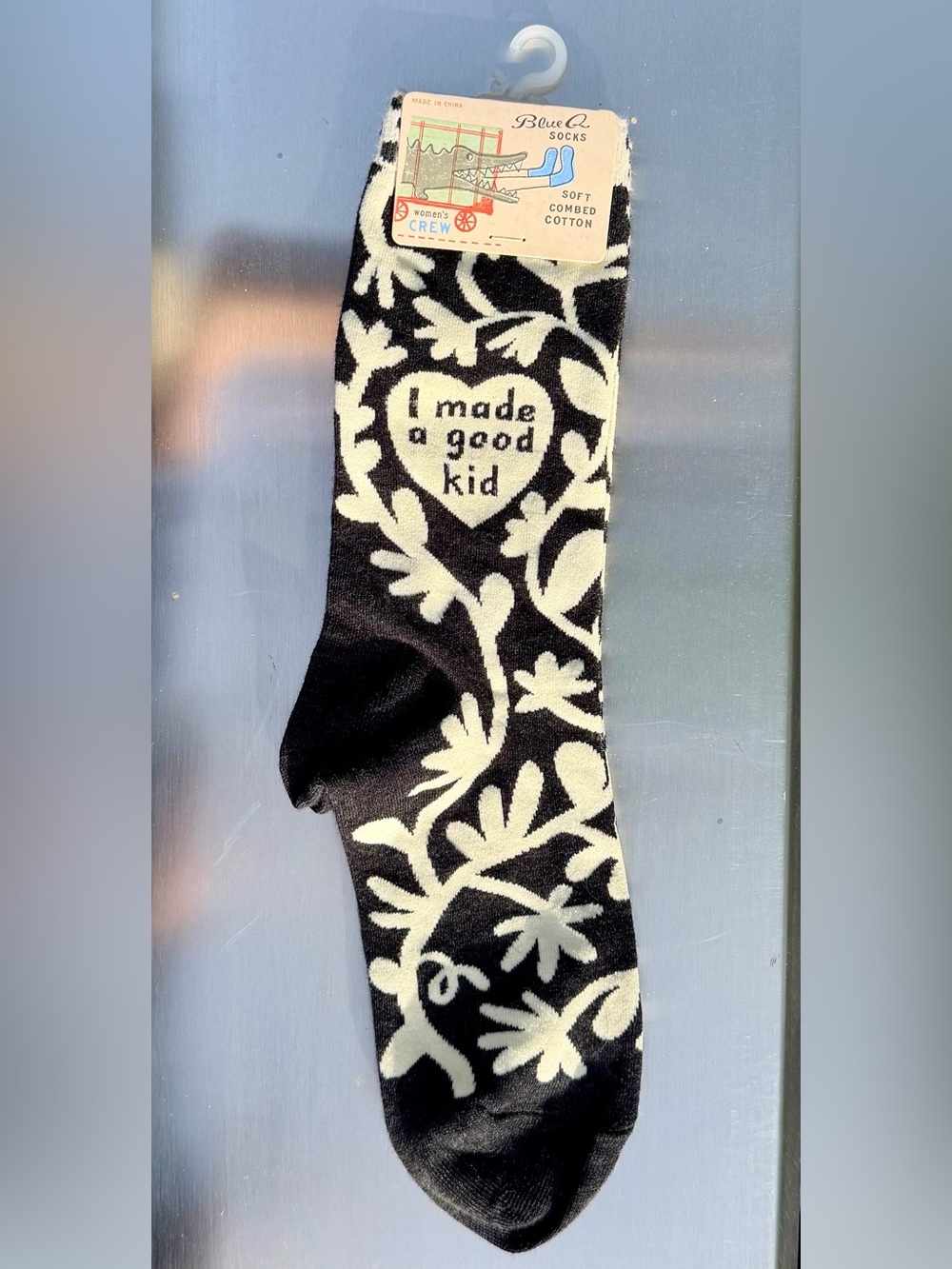Black & Cream Crew Socks Women’s Size 5-10 “I Made a Good Kid”